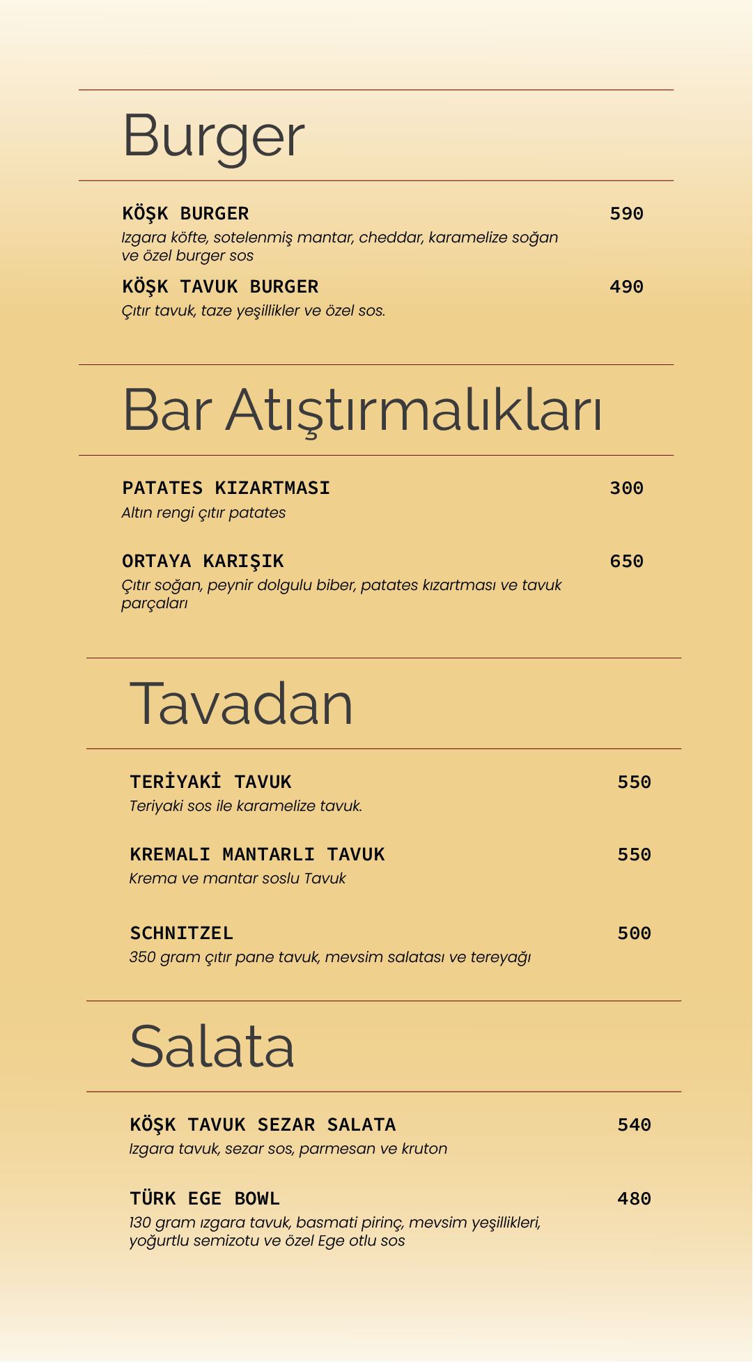 Burger, Bar Atıştırmalıkları, Tavadan, Salata